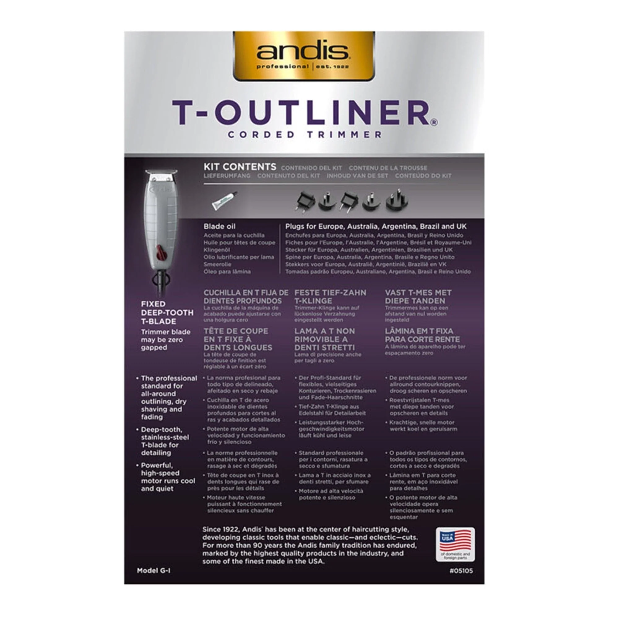 Andis - T-Outliner Corded Trimmer with GTX Blade G-1 05105 - Image 6