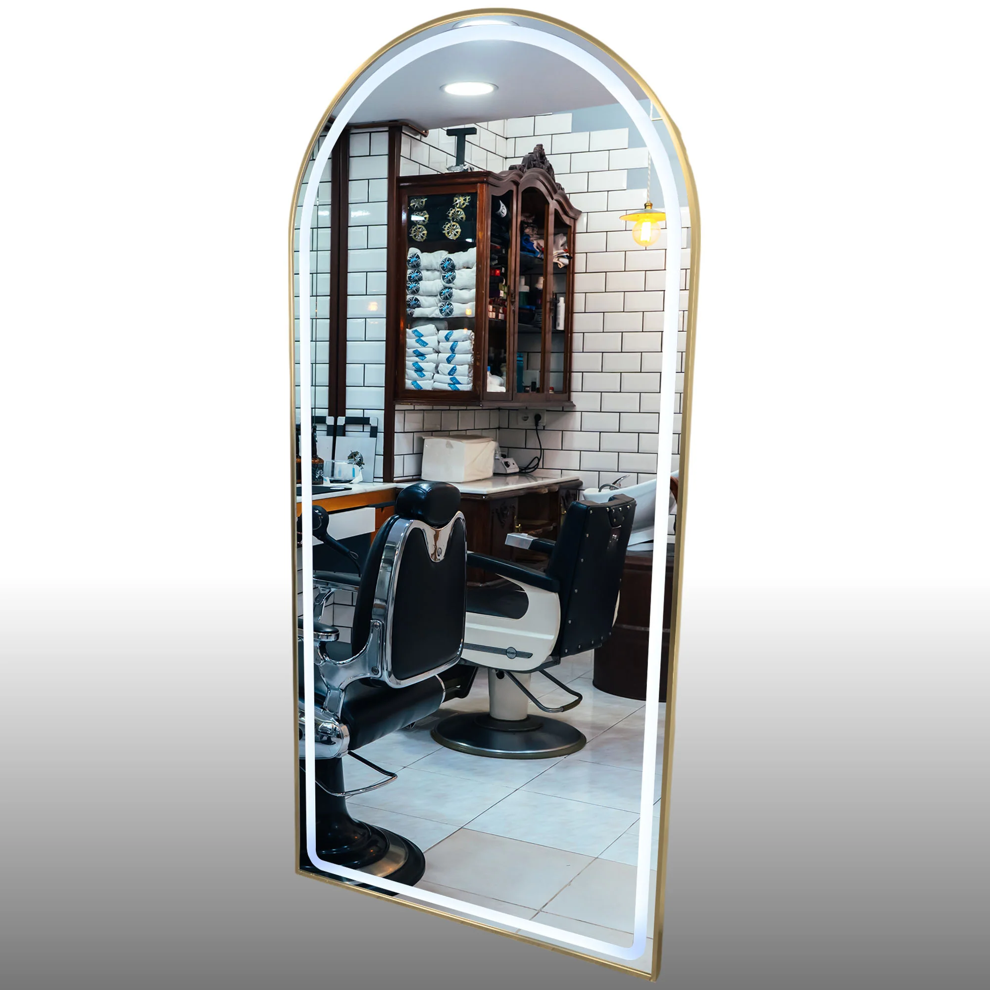 Salon Mirror - Arched LED with Gold Frame & Border Light - Image 3