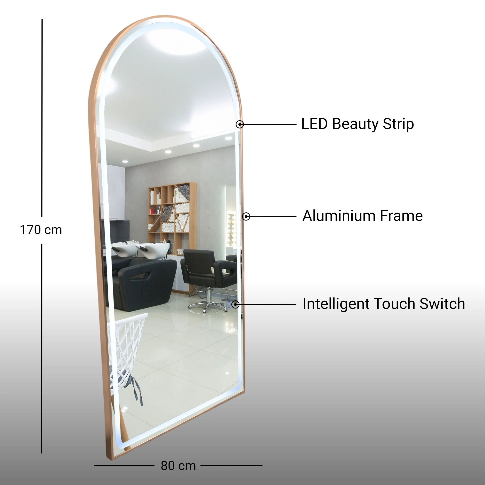 Salon Mirror - Arched LED with Gold Frame & Border Light - Image 4